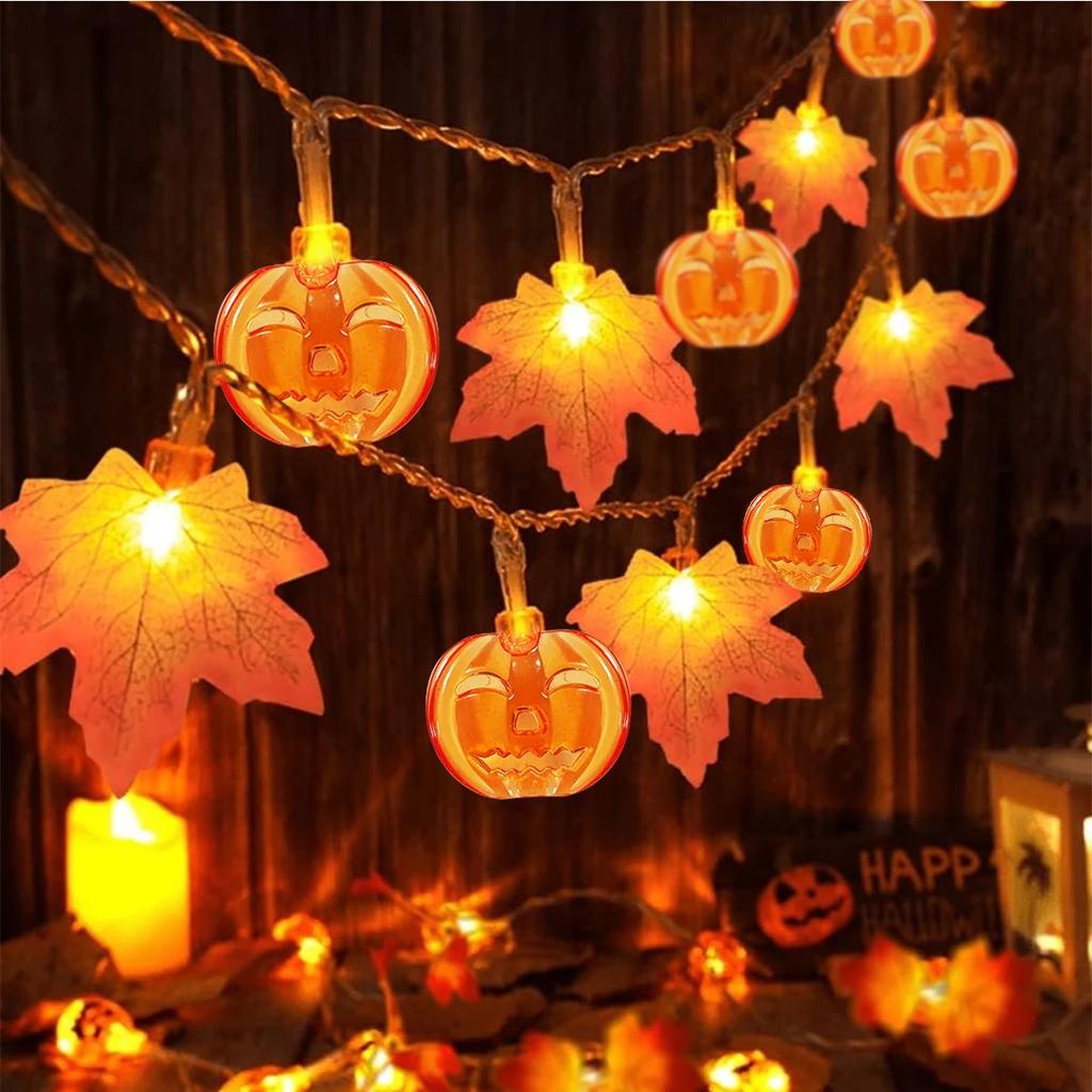 1pc Maple Leaf & Pumpkin 10/20 LED String Lights Battery Operated For Home Indoor Outdoor Halloween Holiday Party Decoration