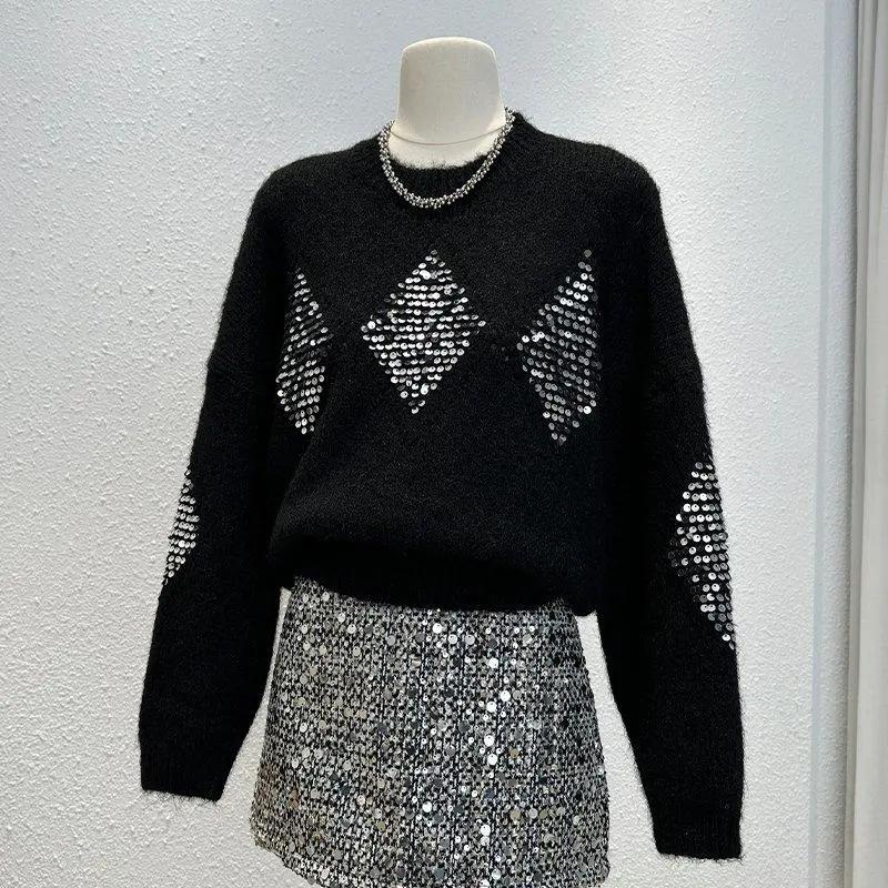 Női pulóver Ősz Tél Vastagított Pulóver Meleg Kötött Csíkos Kerek Nyakú Aláöltöző Rugalmas Hosszú Ujjú Oversize Kötött Felsők