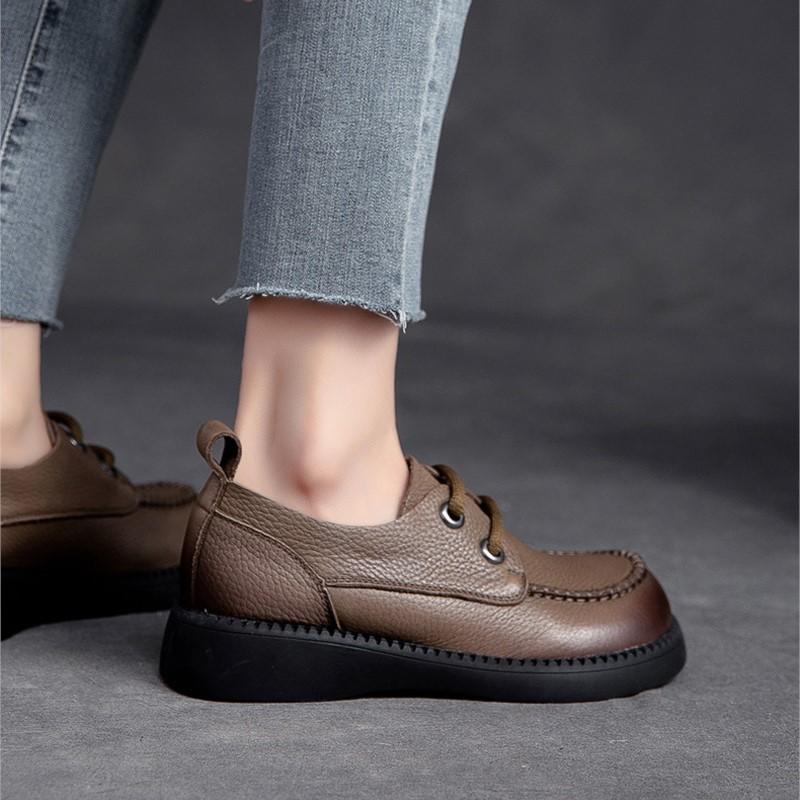 Johnature Натуральная кожа Ретро Круглый носок Шнуровка Повседневная Универсальная Мягкая — фото 10