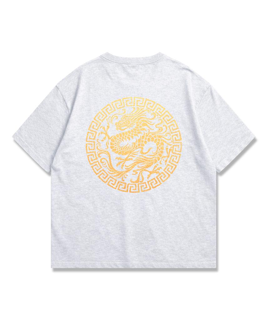 ORIGINALDAY Dragon Robe Oversized Short Sleeve T-Shirt Gold Foil Gonryongpo Graphic Unisex White Melange
