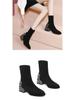 2025 Black Suede Round Toe Ankle Boots with Pearl Rhinestone Detail for Men