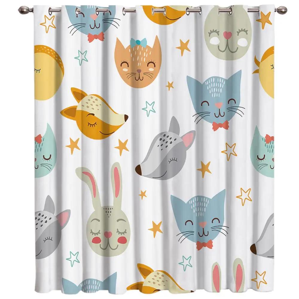 Cartoon Forest Animal Tree Fox Bear Rabbit Child Window Curtains Curtains for Living Room Decorative Items Living Room 2Panels