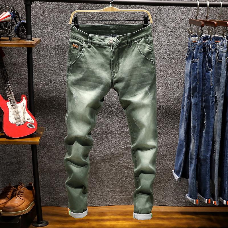 Jeans casual masculino de cintura média para primavera e verão