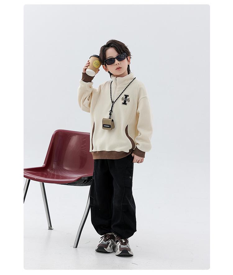 Boys' Reversible Fleece Hoodie - 2025 Autumn/Winter Collection, Thickened Half-Zip Pullover, Long-Sleeve Fashion Top for Medium/Large Kids.