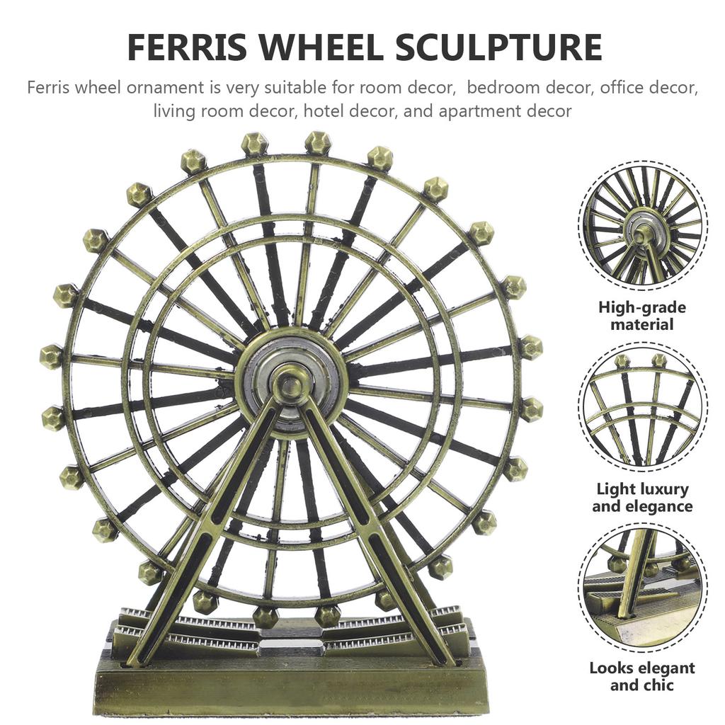 Ferris Wheel Ornament Iron Metal Desktop Decor Modern Elegant Home Office Living Room Shelf Bookcase Table Centerpiece Gold