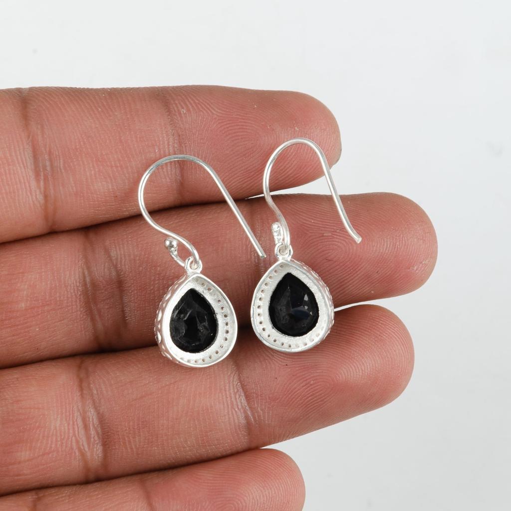 Black Onyx Gemstone 925 Sterling Silver Jewelry Zircon Earrings 1.80" For Women CZE-4-5