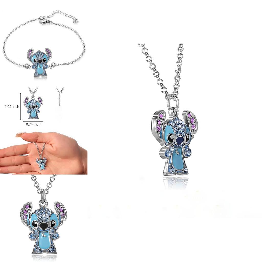 Lilo Stitch Cartoon Pendant Necklace With Rhinestone Embellishments For Fashion Summer Wear