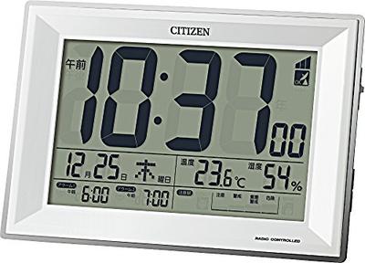 RHYTHM Citizen Paldigit Wide DL Alarm Clock, Radio-Controlled, with Thermometer and Hygrometer, White, 117x173x57mm, 8RZ151-003