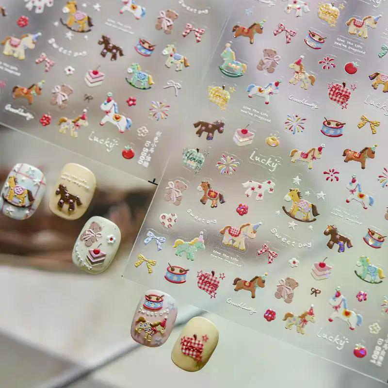 Cartoon Colorful Pony Nail Stickers DIY Nail Stickers Nail Decorations Accessories Year Of The Horse Nail Appliques Art Sticker