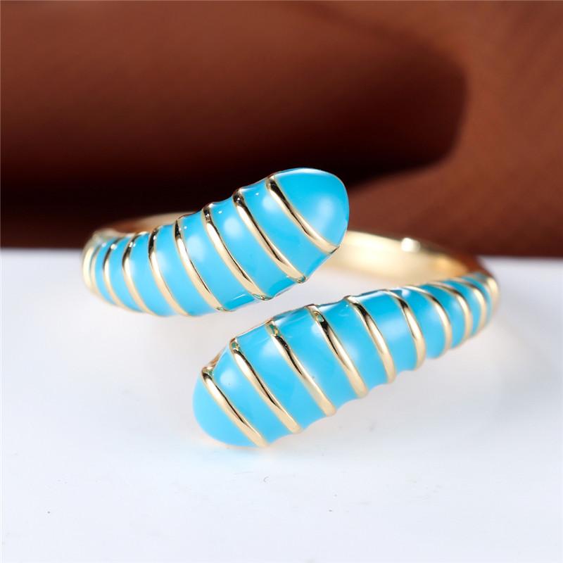 Cute Female Rainbow Enamel Adjustable Ring Gold Color Open Wedding Jewelry For Women