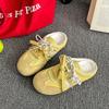 Retro yellow inner height increase German training bag head half slippers women's summer wear 2025 new non-slip soft bottom cool slippers