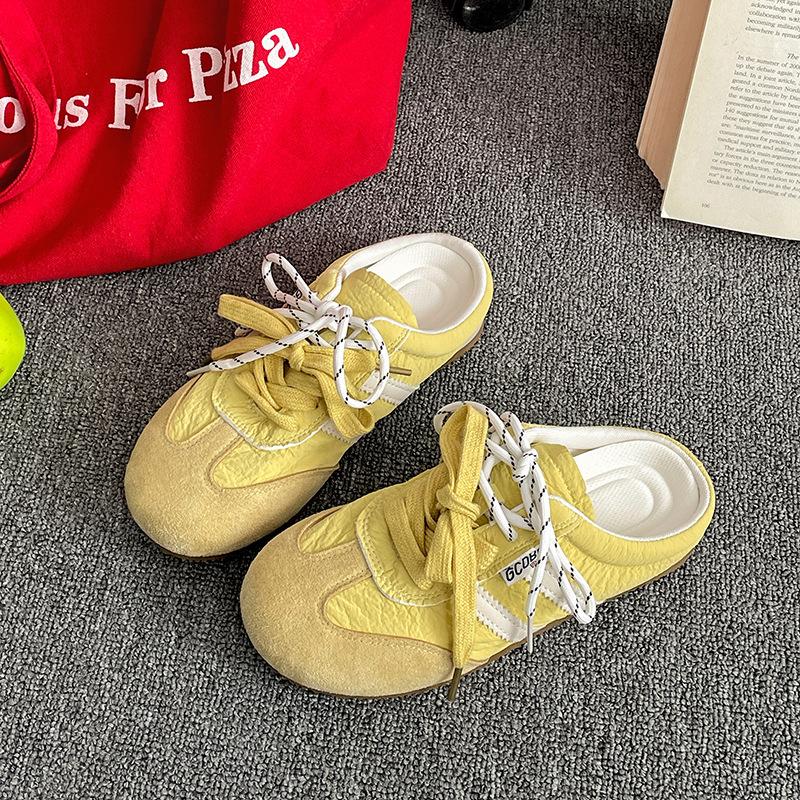 Retro yellow inner height increase German training bag head half slippers women's summer wear 2025 new non-slip soft bottom cool slippers