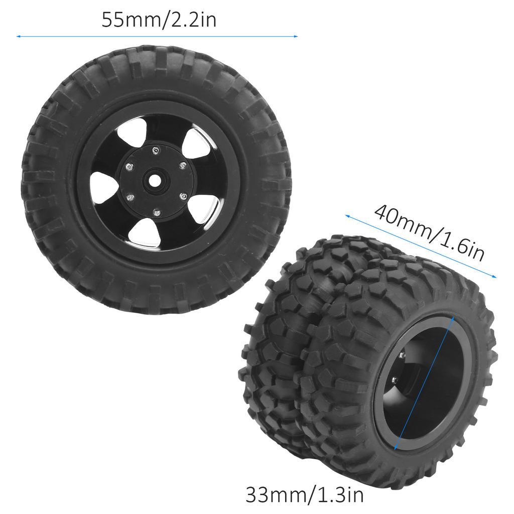 2Pcs RC Rear Tire Wheel Tyre 55mm Dia Fit for WPL D12 1Celsius10 Remote Control Truck