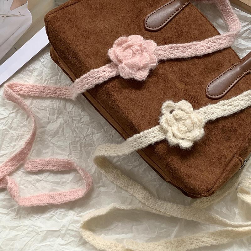 3D Rose Niche Handmade Crochet Scarf Thin Narrow Ribbon Spring Summer Fall Scarves Belt Decorative Accessories Choker Clothing