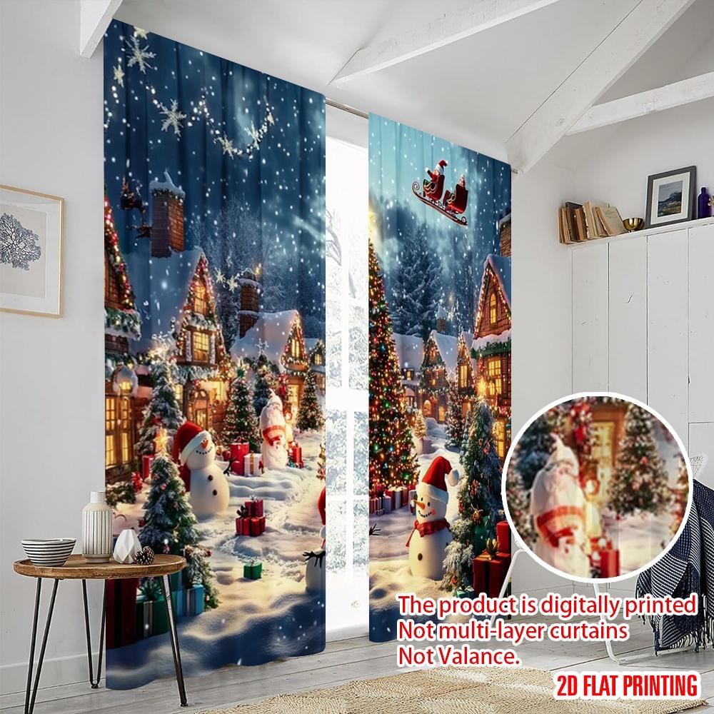2pcs  2D plane printing Curtains&Window Treatment Christmas trees and snowmen (3) Versatile Polyester (without rod) Home Decor