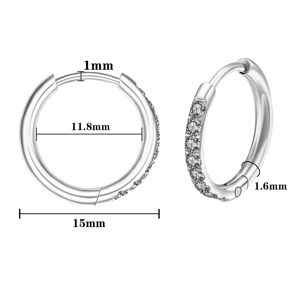 Gold Zirconia Stainless Steel Hoop Earrings - Versatile Round Micro Paved Studs with Stones.