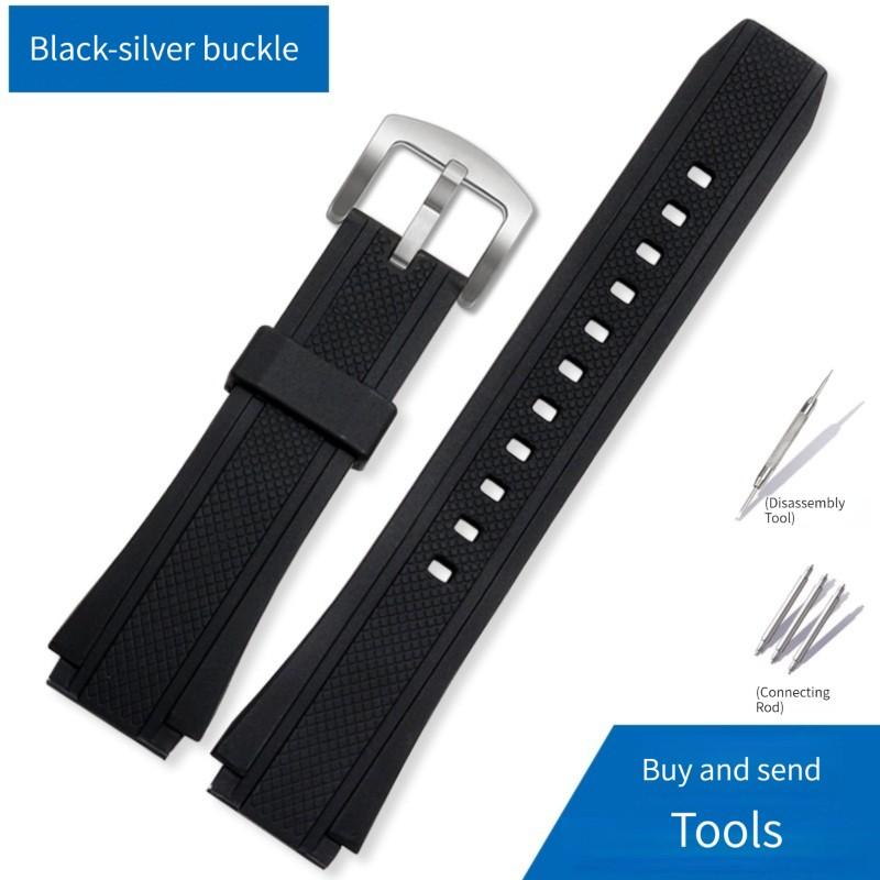 Silikon-Gummi Sport-Uhrenarmband für Casio 5119 Edifice EF-552 Armband EF-552D-1A Herrenarmband Edelstahl-Schnalle Schwarz 20mm