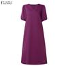 ZANZEA Women Casual V-Neck Solid Color Loose Half Sleeve Dress