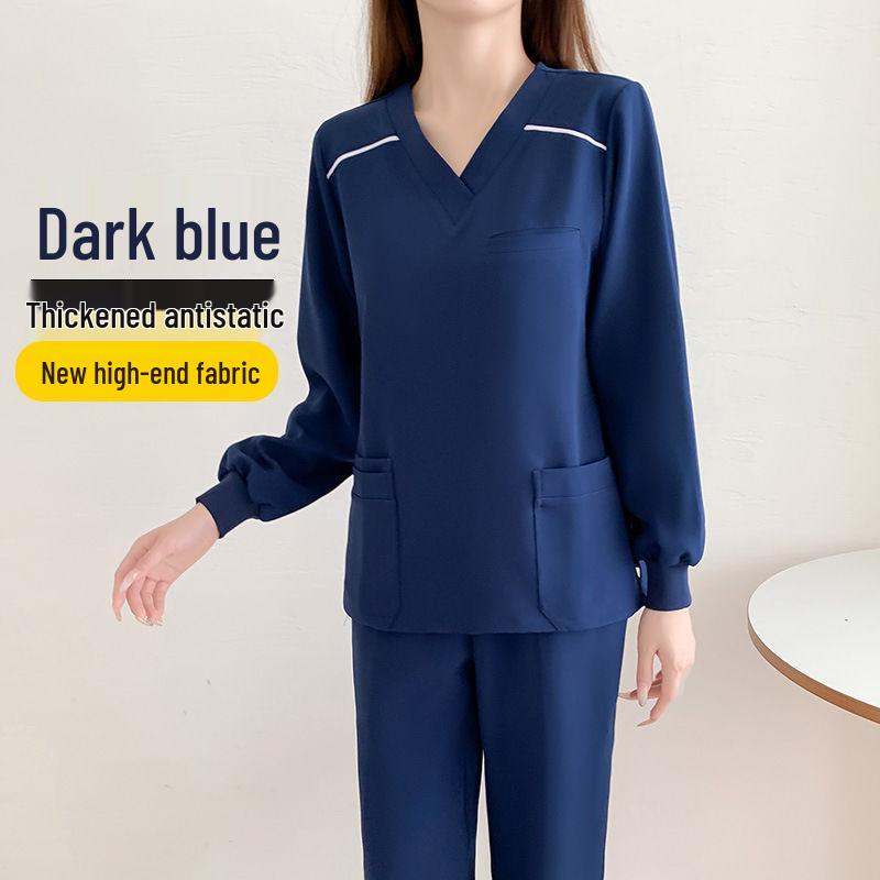 Fleece-Lined Stretch Scrub Suit: Long Sleeve, Quick-Drying for Men & Women, Ideal for Medical Staff In Autumn/Winter.