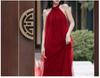 New Chinese-Style Red Backless Off-Shoulder Bridal Toast Dress with Festive Tulle