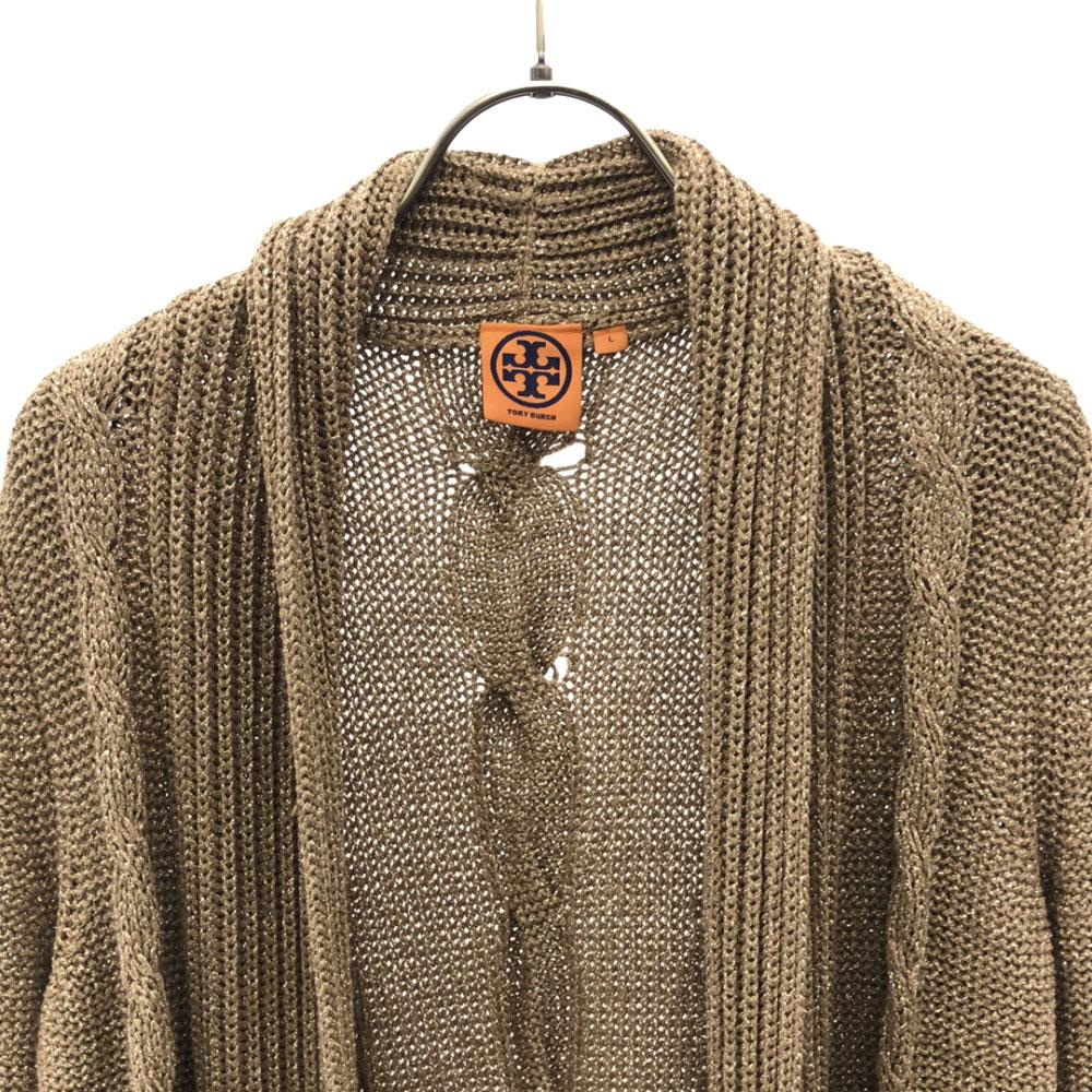 Tory Burch Lame Long Sleeve Knit Cardigan L Beige Women Used