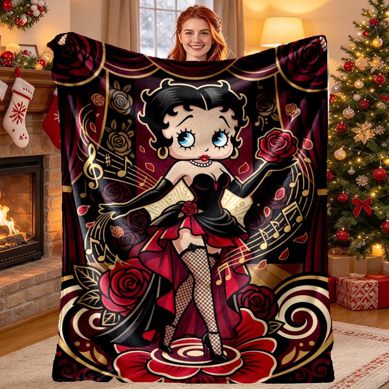 Betty Boop Art Pattern Blanket for Home Decoration, Bed, Sofa, Car Travel, Camping, Suitable for All Seasons, Birthday Christmas Gift