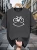 200g 100% Baumwolle Lässiges Kurzarm-T-Shirt mit lächelndem Fahrrad-Grafikdruck - Dunkelblau Reguläre Passform Sommer-T-Shirt für Erwachsene
