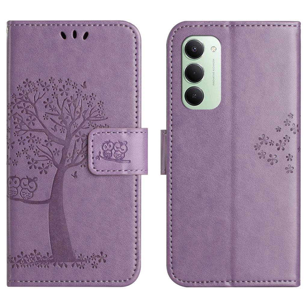 For Xiaomi Redmi 15 5G (Global) (169mm)/Poco M7 4G (169mm) Case PU Leather Owl Tree Imprinted Wallet Phone Cover with Strap