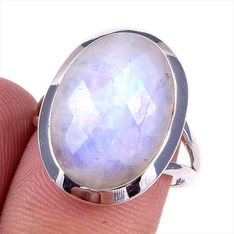 

Natural Rainbow Moonstone Gemstone Handmade 925 Solid Silver Ring Size 7 j5M57