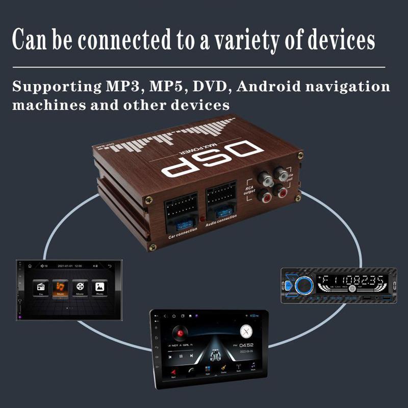 

Автомобильный аудио DSP 4x50 Вт 4-канальный полностью цифровой сигнальный аудиопроцессор DSP Работа с приложением, USB RCA вход/выход Автомобильный усилитель мощности