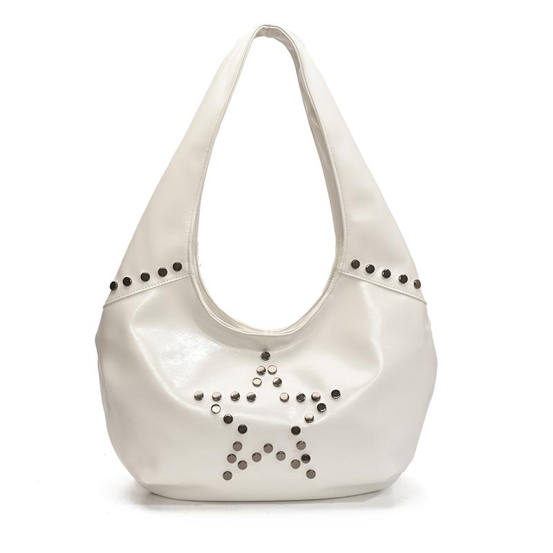 PU Hobo Bag Women s Fashion Shoulder Tote with Stud Detail Soft Texture Casual Everyday Handbag белый 1740₽