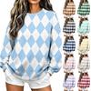 Women's Casual Fashion Diamond Print Crew Neck Sweatshirt