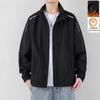 Men's Plus Velvet Stand Collar Baseball Jacket - Autumn/Winter, Loose Fit, Solid Color