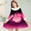 Girls White Fur Collar Long Sleeve Bow Black Gold Printed A Line Flared Dress