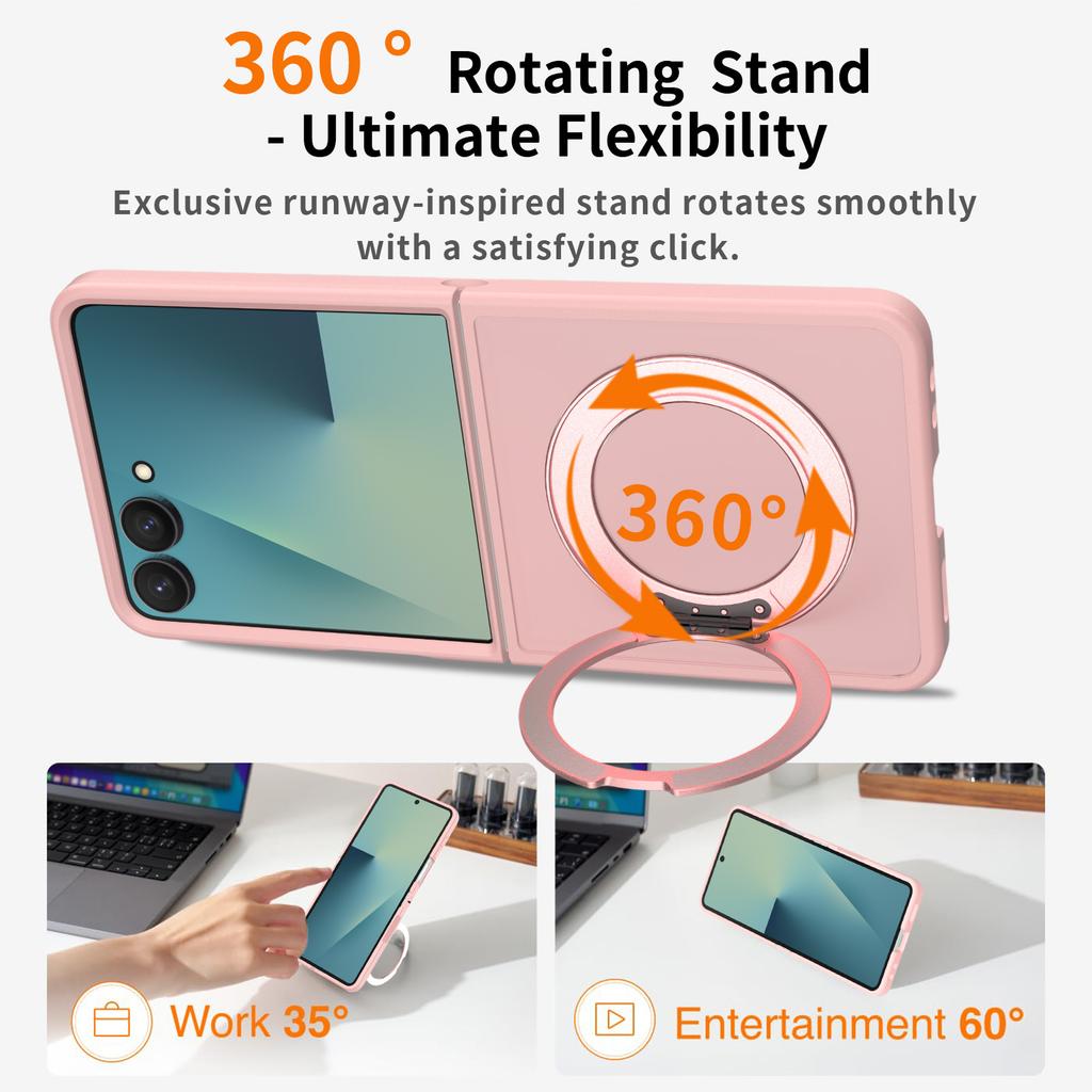 For Samsung Galaxy Z Flip 7 Magnetic Mobile Phone Case with Ring Kickstand Matte 360° Spin Stand Cover with Ring Holder New 2026