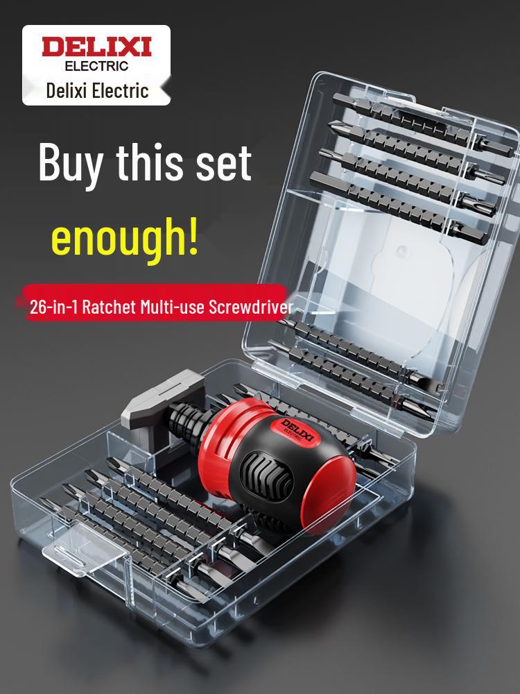 Delixi Double-headed Ratchet Screwdriver Set - Multi-functional Telescopic Torx, Phillips, and Slotted.