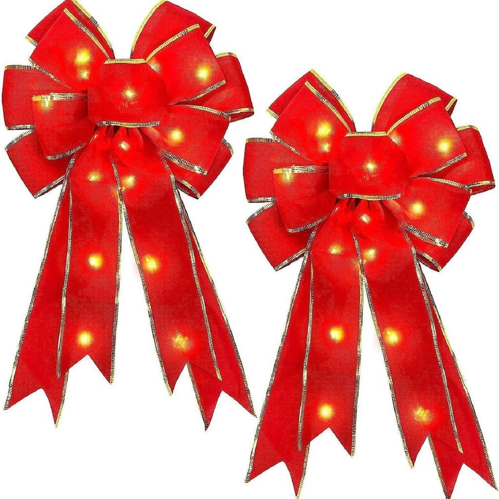 Decorative LED Lighted Ribbon Bow Set for Indoor Outdoor Holiday Party Event Gift Wrapping Door Wall Tree Ornament Home Use