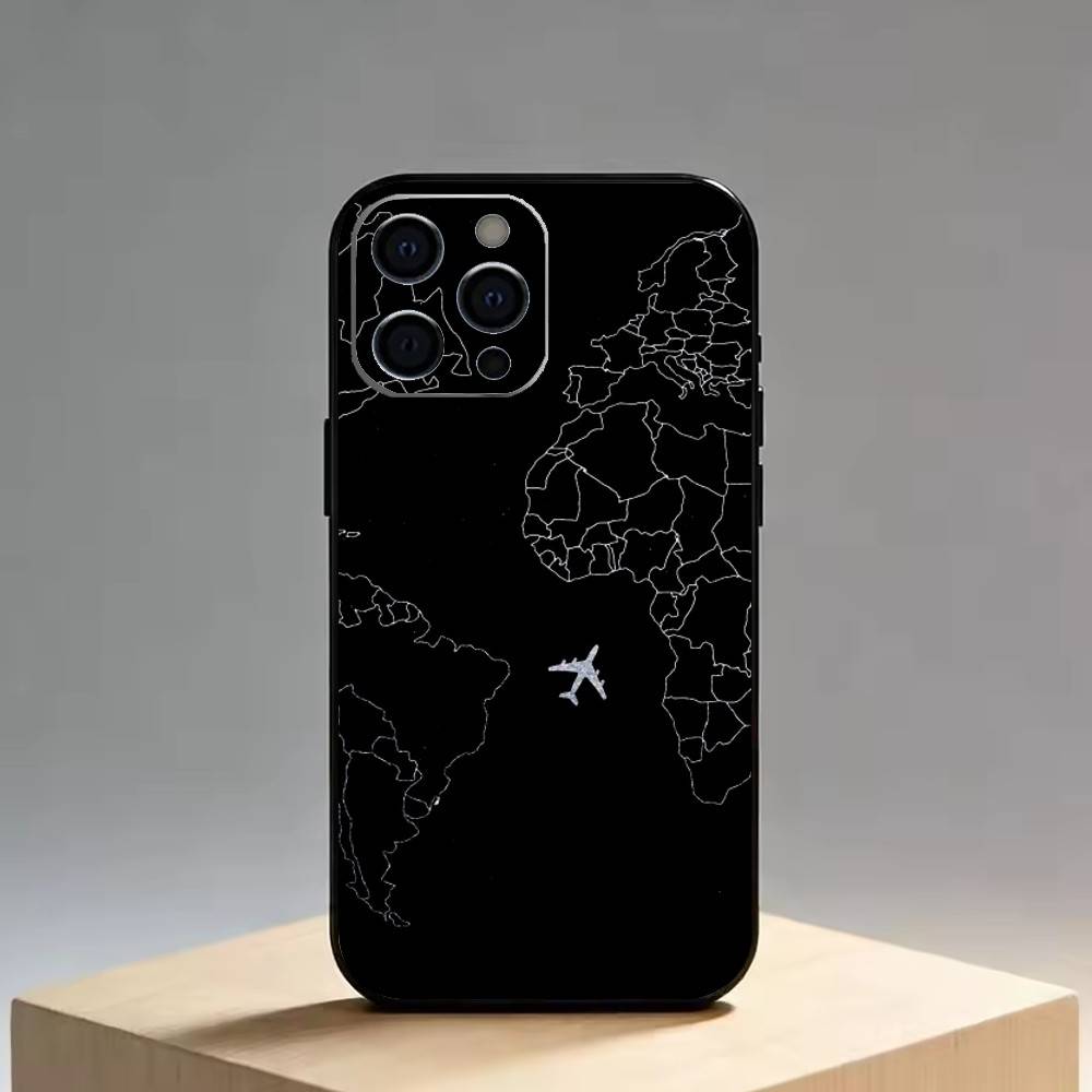 Travel-Inspired Airplane Route   Phone Case For iPhone 17,16,15,14,13,12,11 Plus,Pro Max,XS,Soft Silicone Black Cover