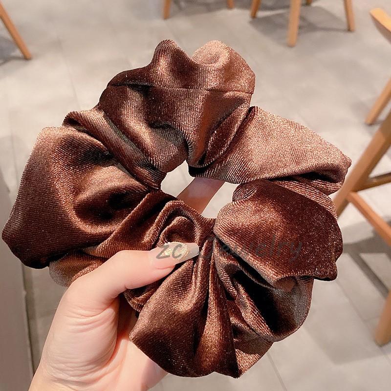 

Большие бархатные резинки для волос черного цвета для женщин и девочек, однотонные, эластичные, для хвостика, зимние