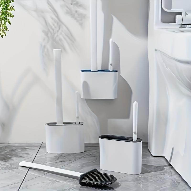 1pc Ergonomic Wall-Mounted Toilet Brush Set with Silicone Head, Space-Saving Long Handle Cleaning Kit for Bathroom, Kitchen and Living Room