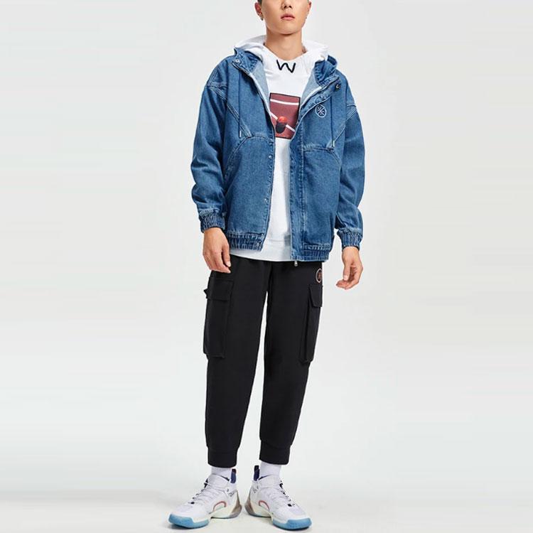Li-Ning Wade Series Loose-Fit Washed Denim Hooded Jacket Men Outerwear Denim-Blue AJDR241-4