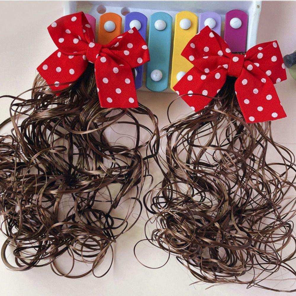 2PCS New Baby Wig Hairpin Cute Children Sweet Girls Bowknot Hairclip Princess Curly JK Bow Hair Accessories