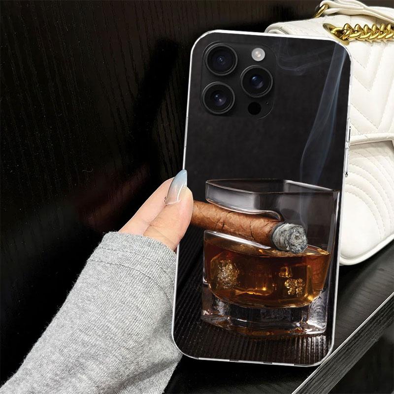 Cigar Whiskey Ice Drink Case for iPhone 17 Air 16 16E 15 14 11 Pro Max Soft Phone Cover 12 13 Mini 7 SE 2020 8 Silicone Black Ca