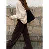 2024 Autumn and Winter Knitted Wide-leg Pants for Women Thickened Fashion Casual Straight Long Pants Solid Color Simple Elegant Trousers 2364
