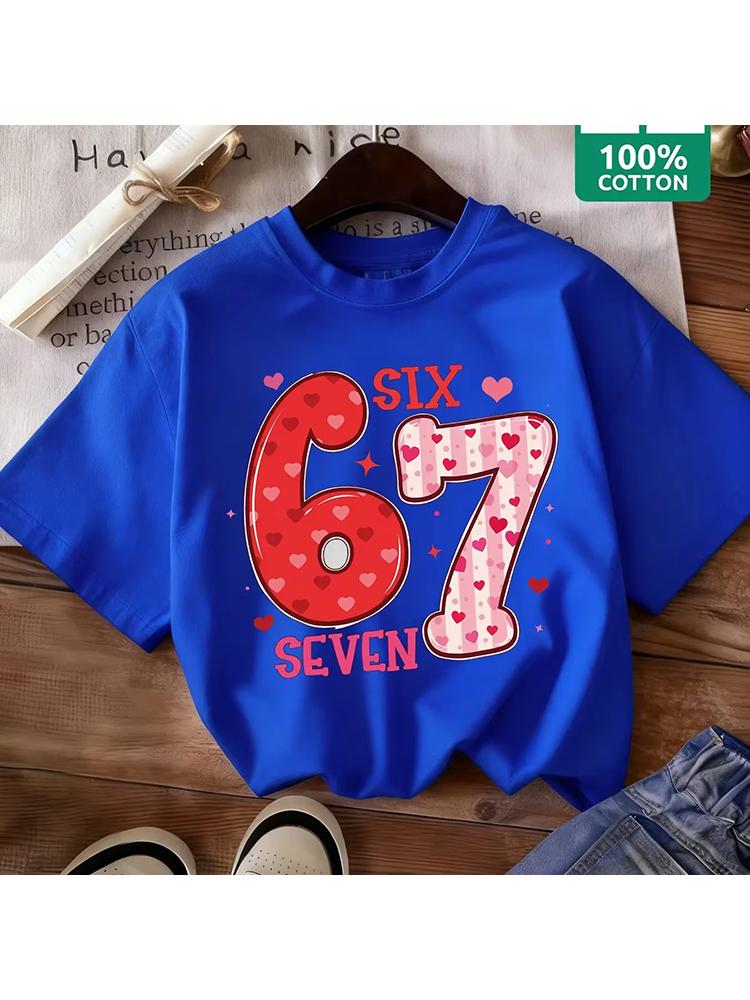 Kids Cute Heart Pattern SIX SEVEN 67 Graphic TShirt 100 Cotton Wear for Boys  Girlsdf0167