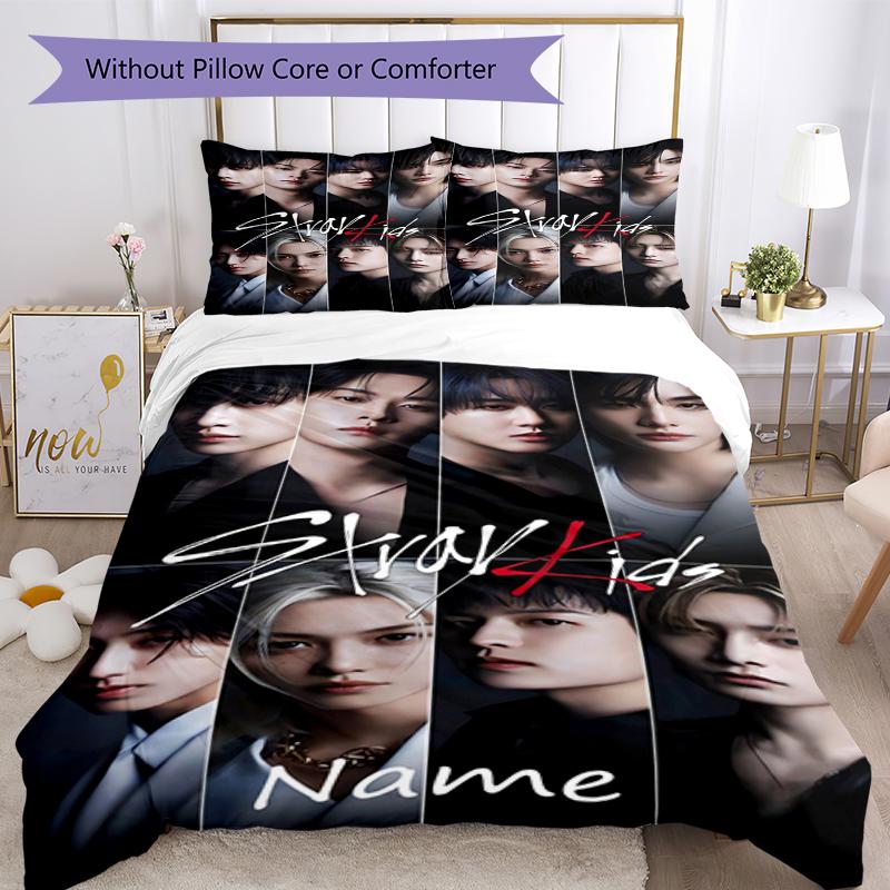 3-teiliges Bettwäsche-Set mit individuellem Namen von Stray Kids, Bettbezug mit Verschluss, beinhaltet 1 Bettbezug & 2 Kissenbezüge, Weich und bequem für alle Jahreszeiten.