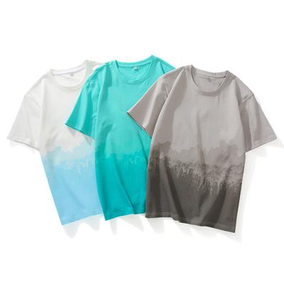 Heren Gradiënt Print Ronde Hals T-shirt - Casual T-shirt met Korte Mouwen