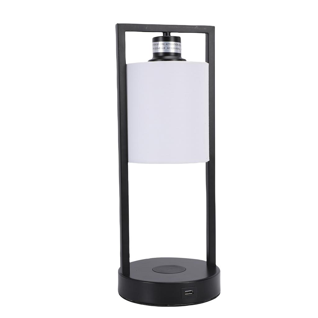 Vintage Bedside Table Lamp with Wireless Charging, White Fabric Shade, Touch Control, 3 Level Dimmable Warm White
