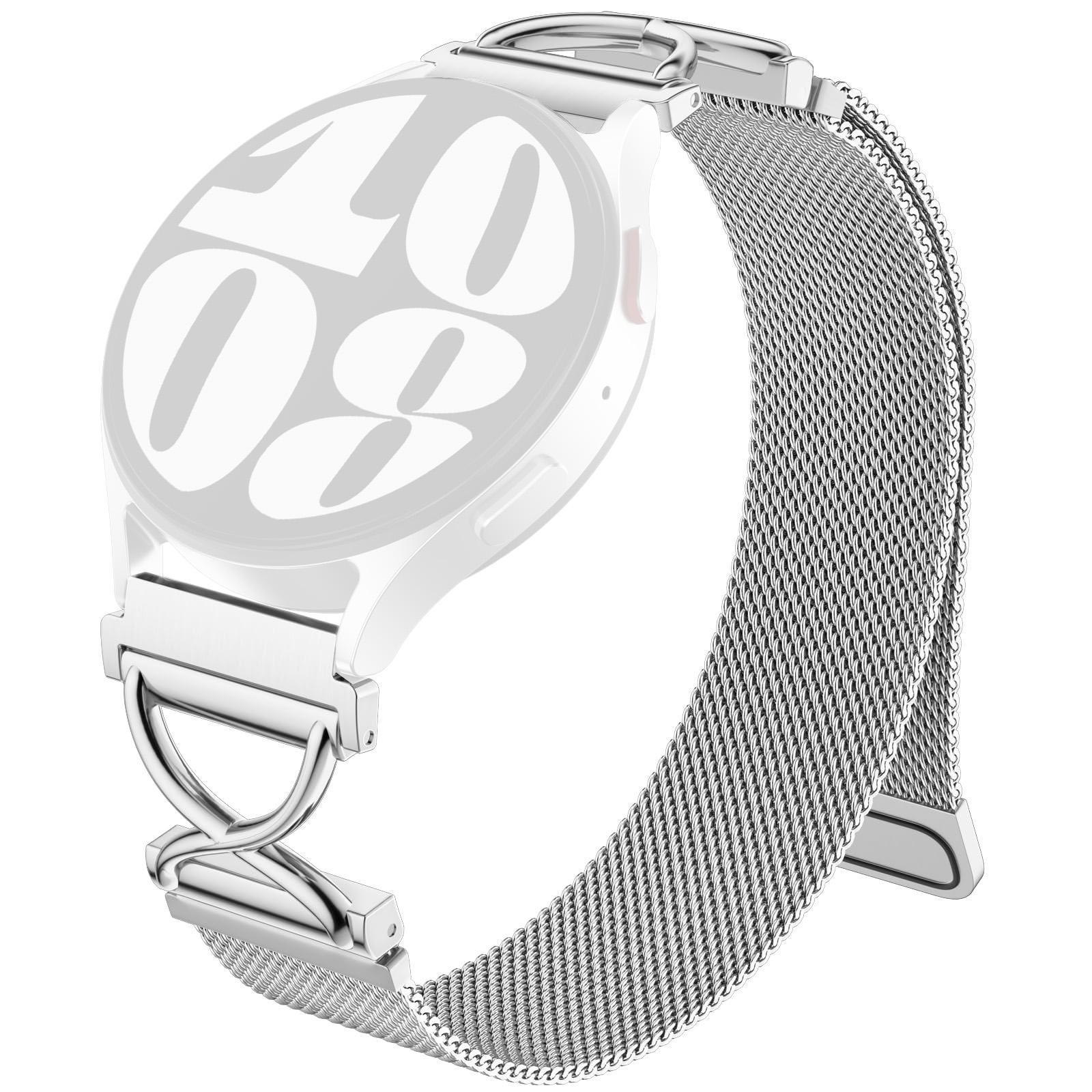 

For Samsung Galaxy Watch4 40mm/44mm Watch Band Magnetic Stainless Steel Milanese Strap with X-Shaped Connector Silver