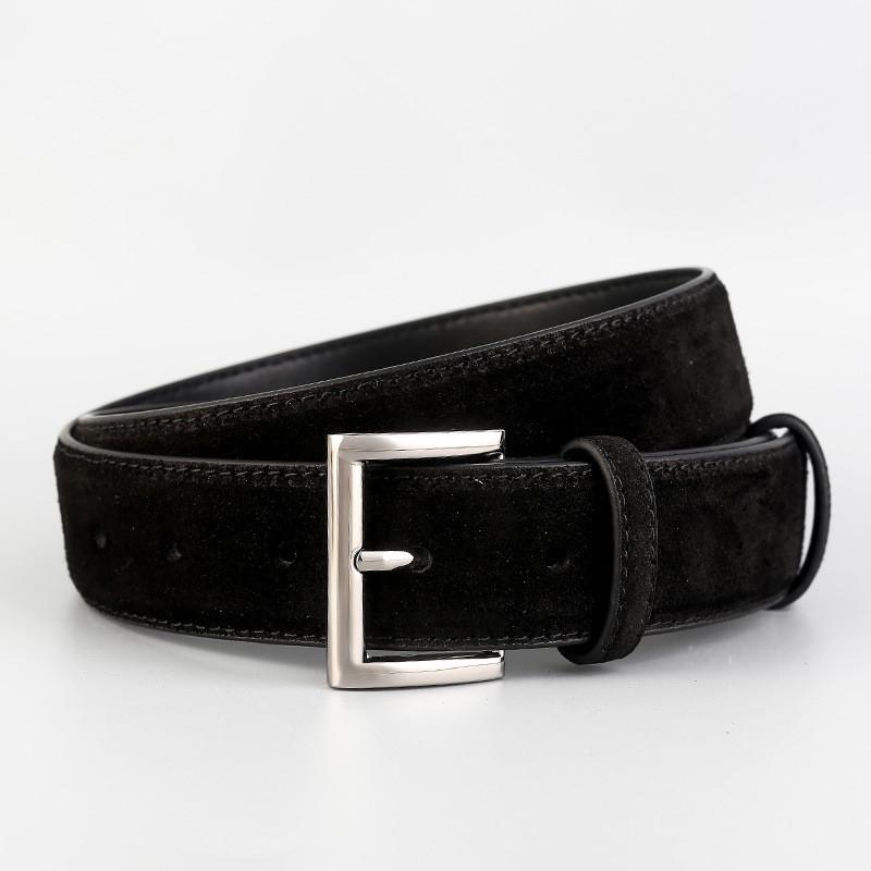 Retro Genuine Leather Womens Waist Belt With Silver Pin Buckle For Casual Wear Black